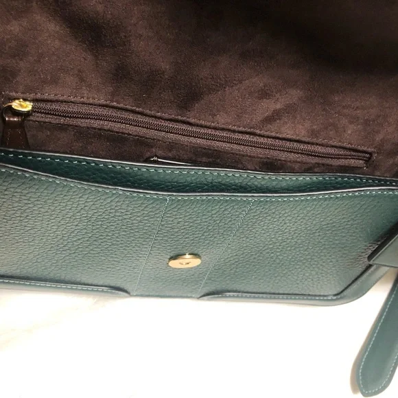 Coach flap shoulder bag with extra shorter handle in dark green - Picture 4 of 9